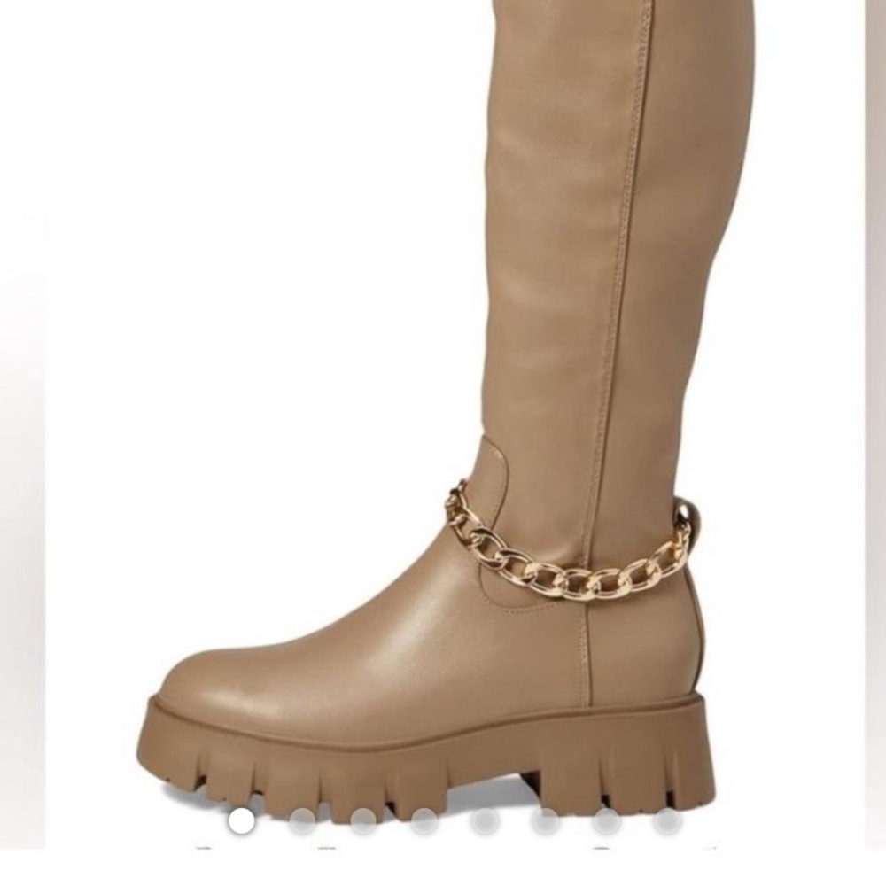 GBG (G By Guess) Los Angeles Coen Thigh High Tan Chain Lug Sole Boots Sz 8